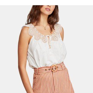 Free People Clover Croft White Crochet Tank Top/lace collar Small NWT Org $88